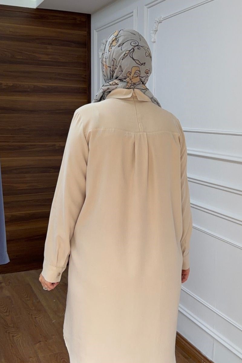 Alya Önü Fırfırlı Uzun Tunik Krem