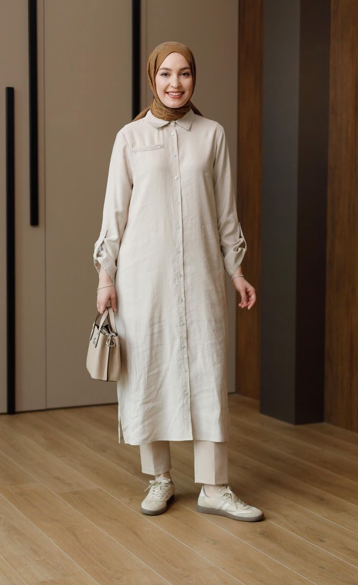 Armine Trend Basic Uzun Tunik Bej