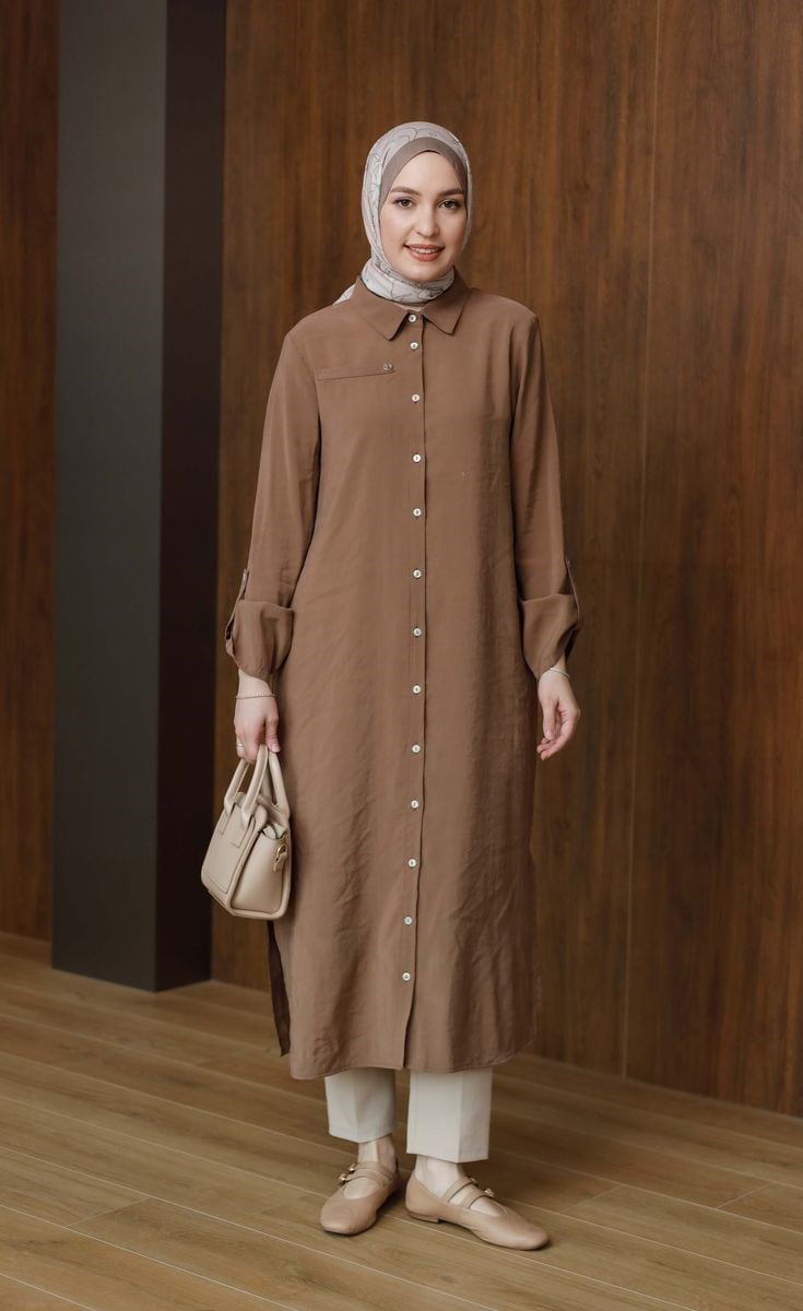 Armine Trend Basic Uzun Tunik Taba