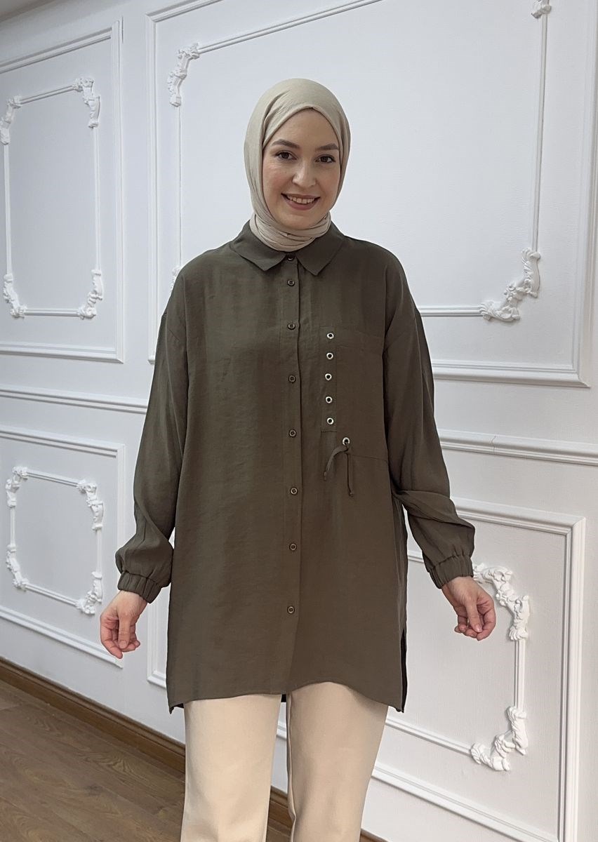 Armine Trend Kuş Gözü Detaylı Tunik Haki
