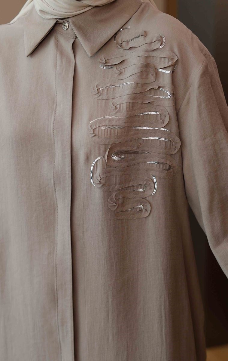 Armine Trend Pul Detaylı Uzun Tunik Bej