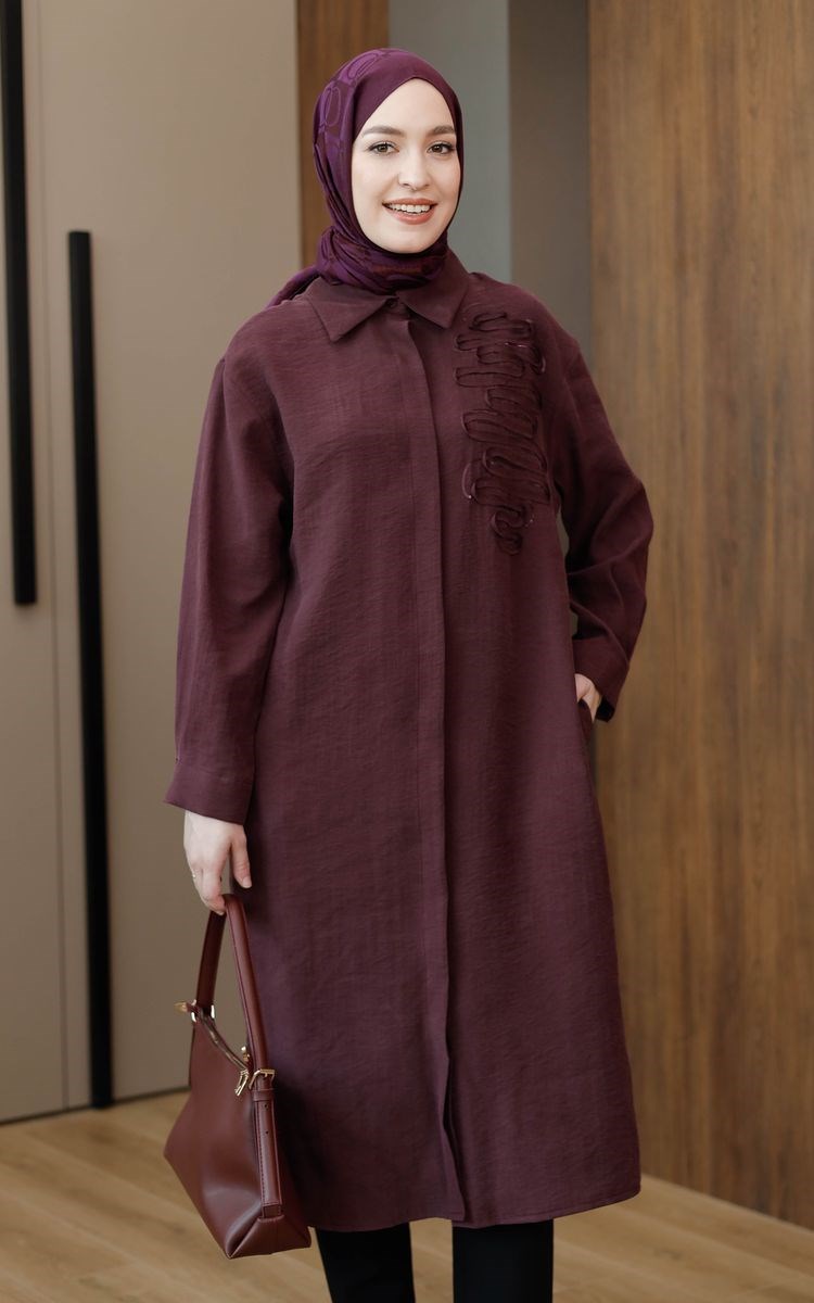 Armine Trend Pul Detaylı Uzun Tunik Bordo