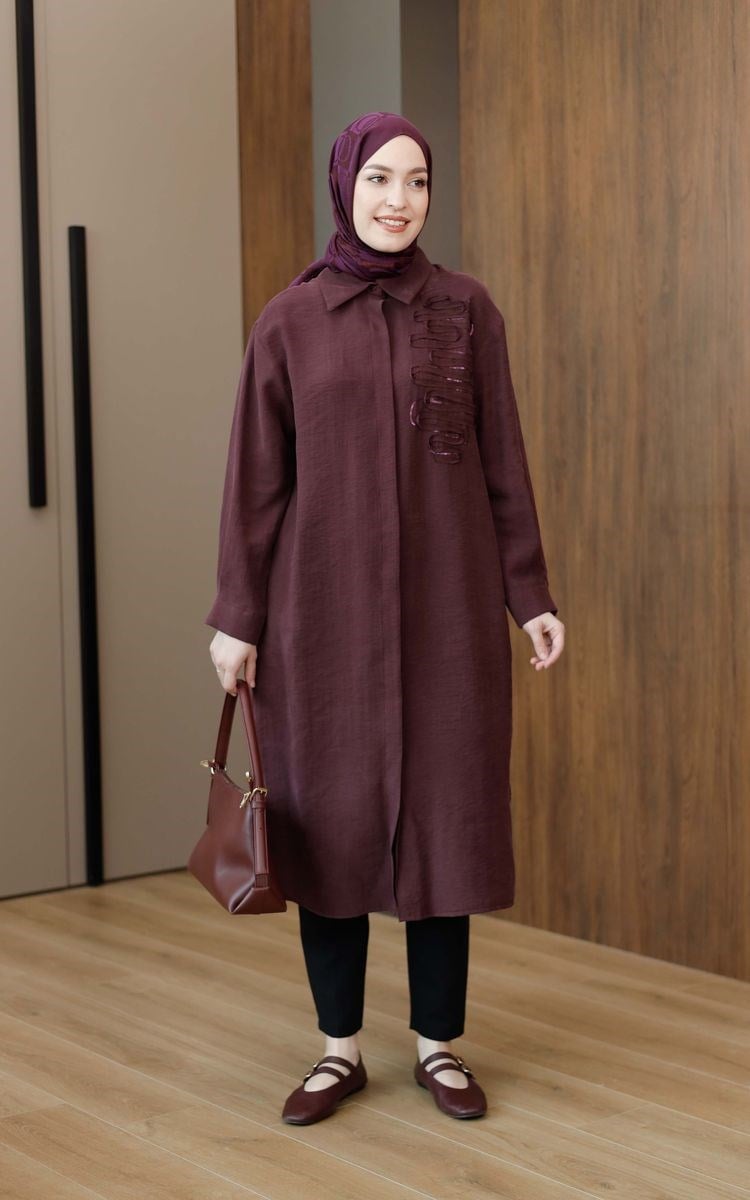 Armine Trend Pul Detaylı Uzun Tunik Bordo