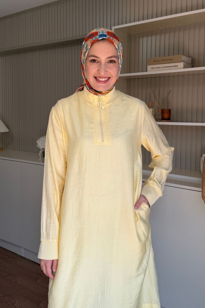 Armine Trend Yarım Fermuarlı Kolları Lastikli Tunik Sarı