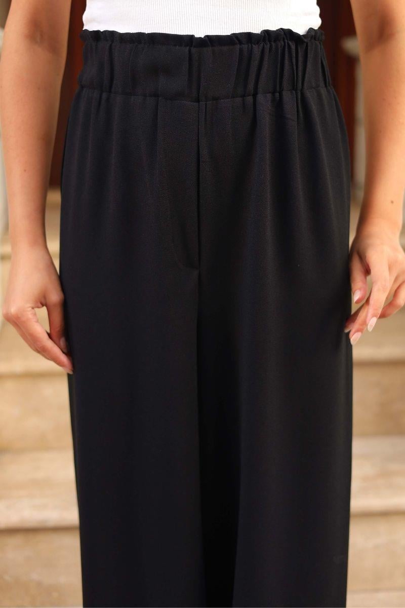 Beli Lastikli Bol Paça Pantolon Siyah