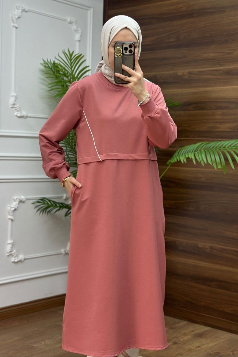 Biyeli Cepli 120 cm Uzun Sweat Gül Kurusu
