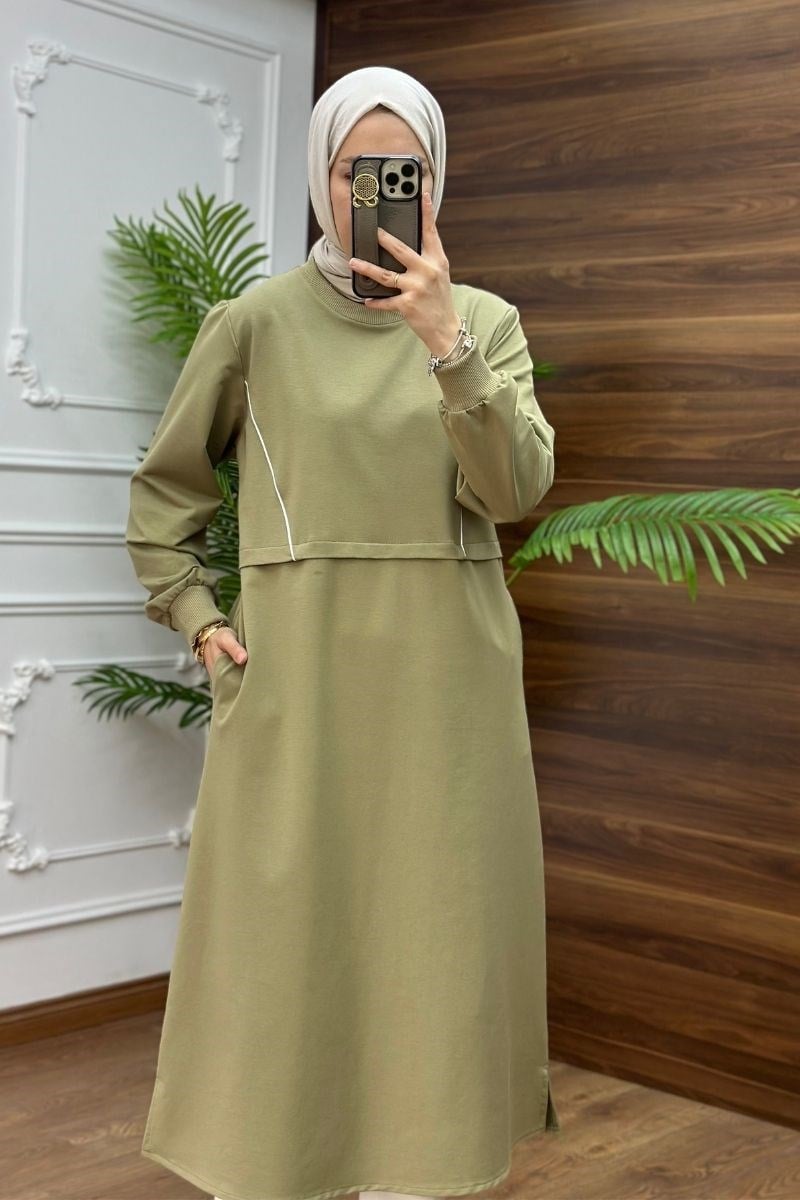 Biyeli Cepli 120 cm Uzun Sweat Soft Mint