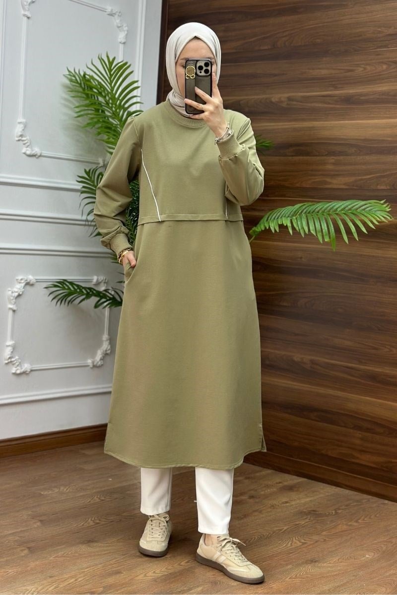 Biyeli Cepli 120 cm Uzun Sweat Soft Mint