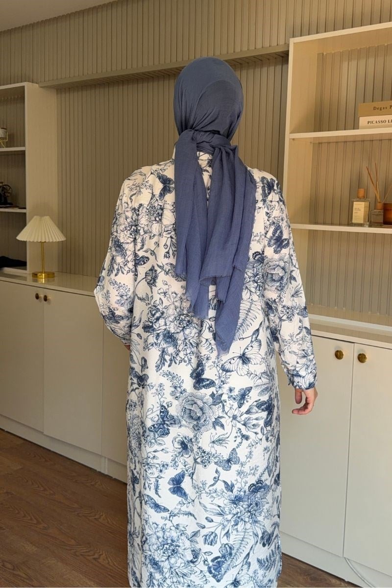 Botanik Desen 120 cm Uzun Tunik Mavi 