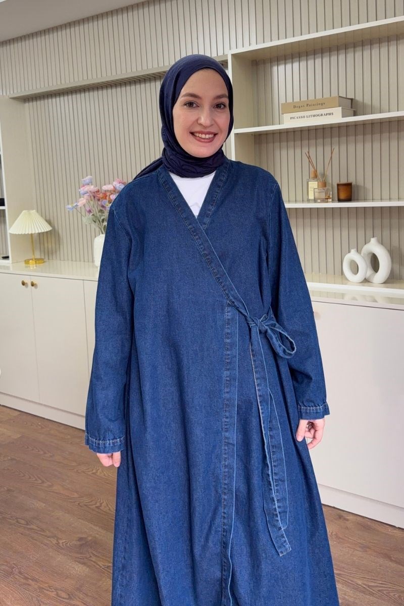 Denim Yandan Bağlamalı Kap Lacivert