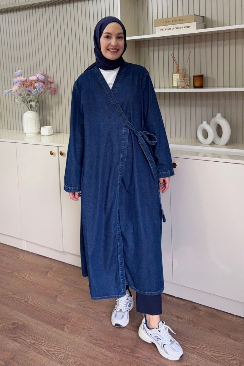 Denim Yandan Bağlamalı Kap Lacivert