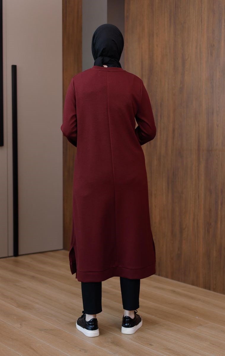 Düğmeli Oysho Uzun Tunik Bordo