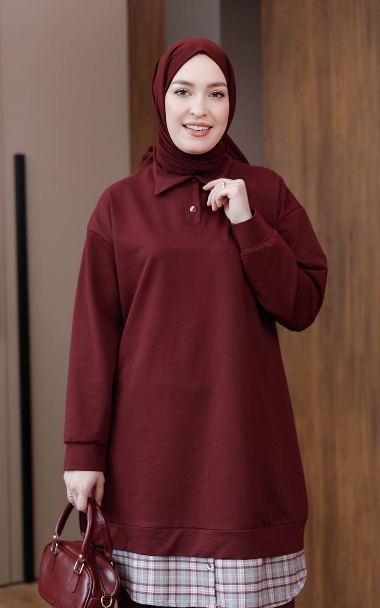 Ekose Detaylı Takım Bordo