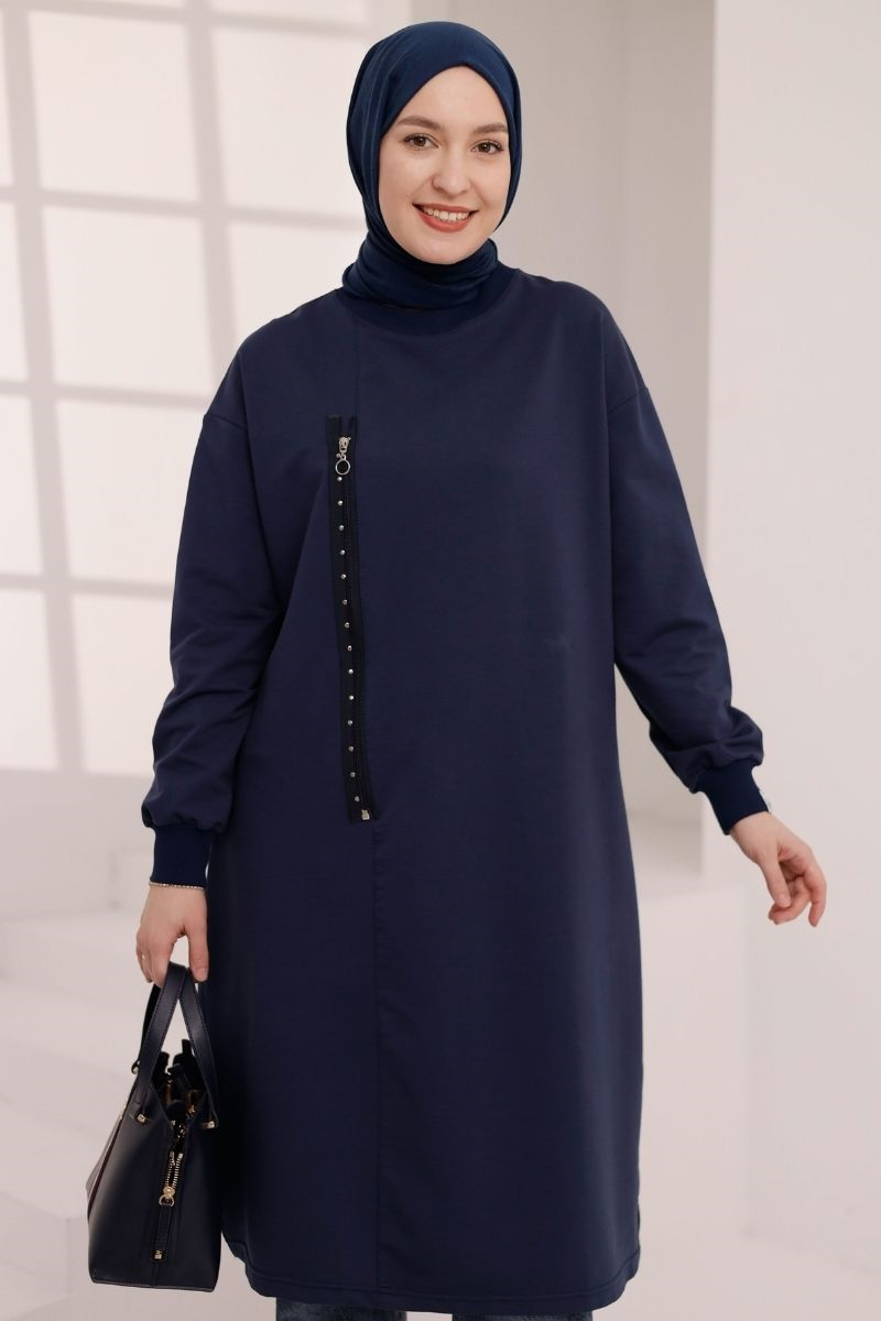 Fermuar Detaylı 110 cm Sweat Lacivert
