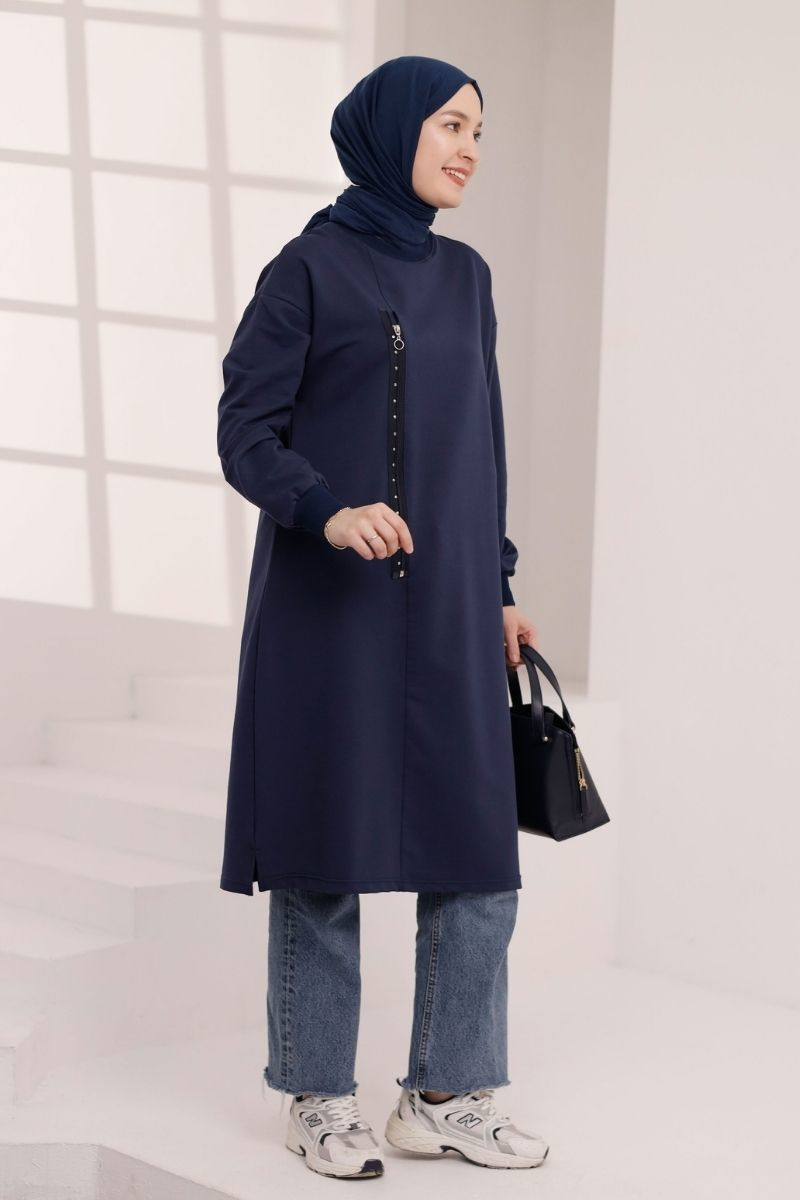 Fermuar Detaylı 110 cm Sweat Lacivert