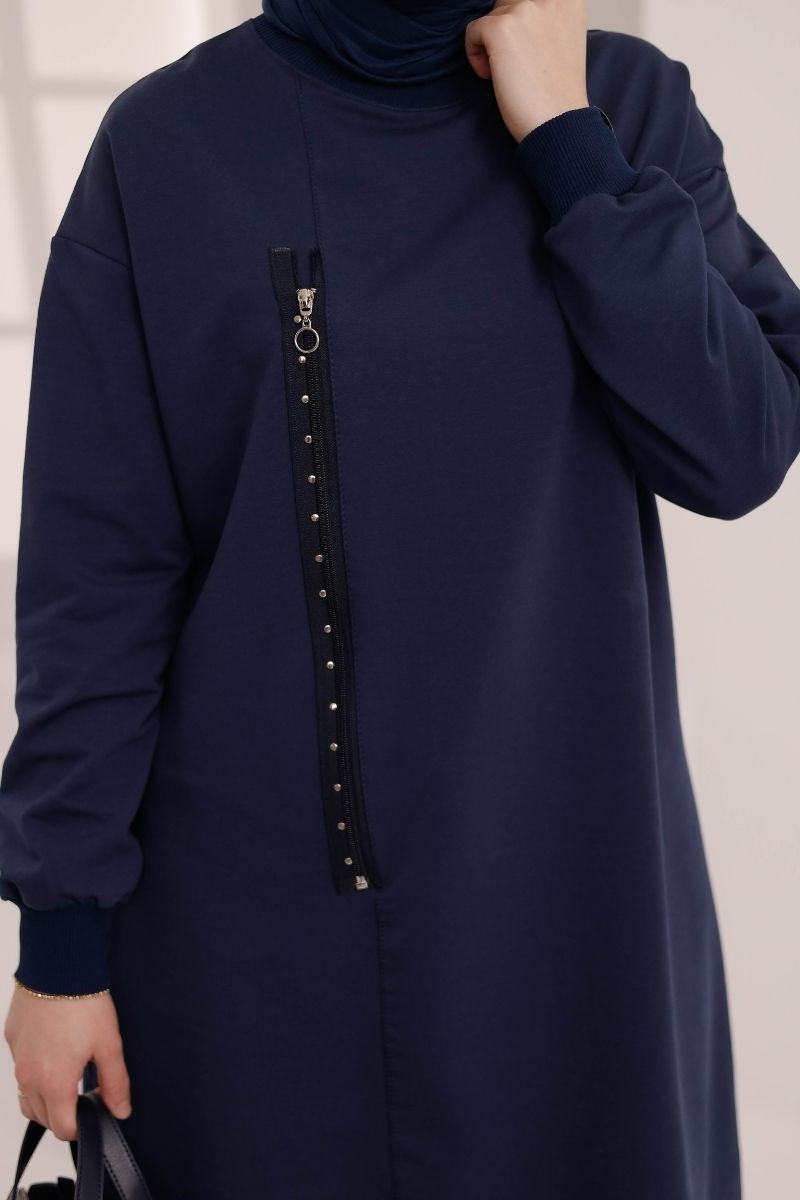 Fermuar Detaylı 110 cm Sweat Lacivert