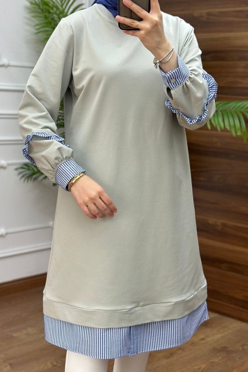 Gömlek Detaylı Sweat Gri