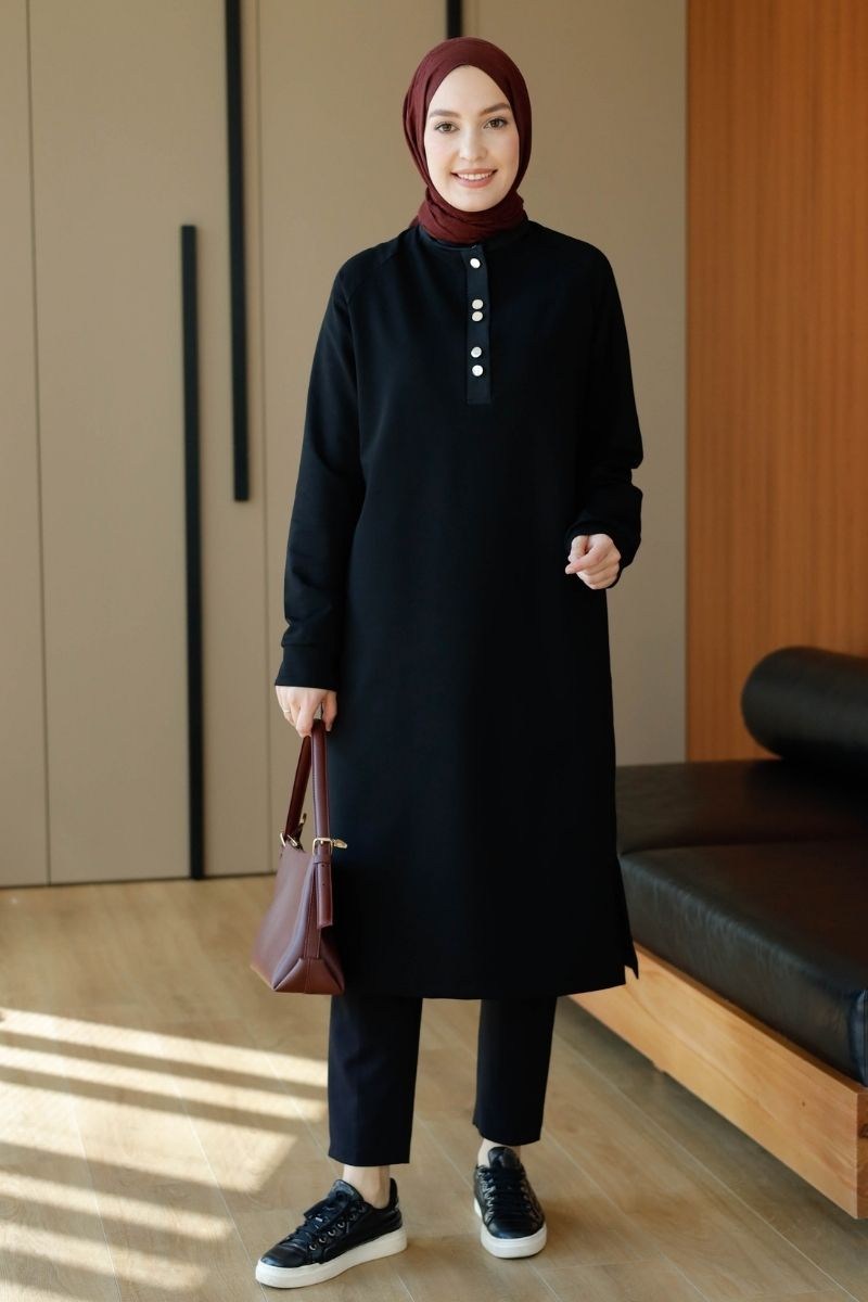 Hakim Yakalı Zara Garnili Sweat Siyah