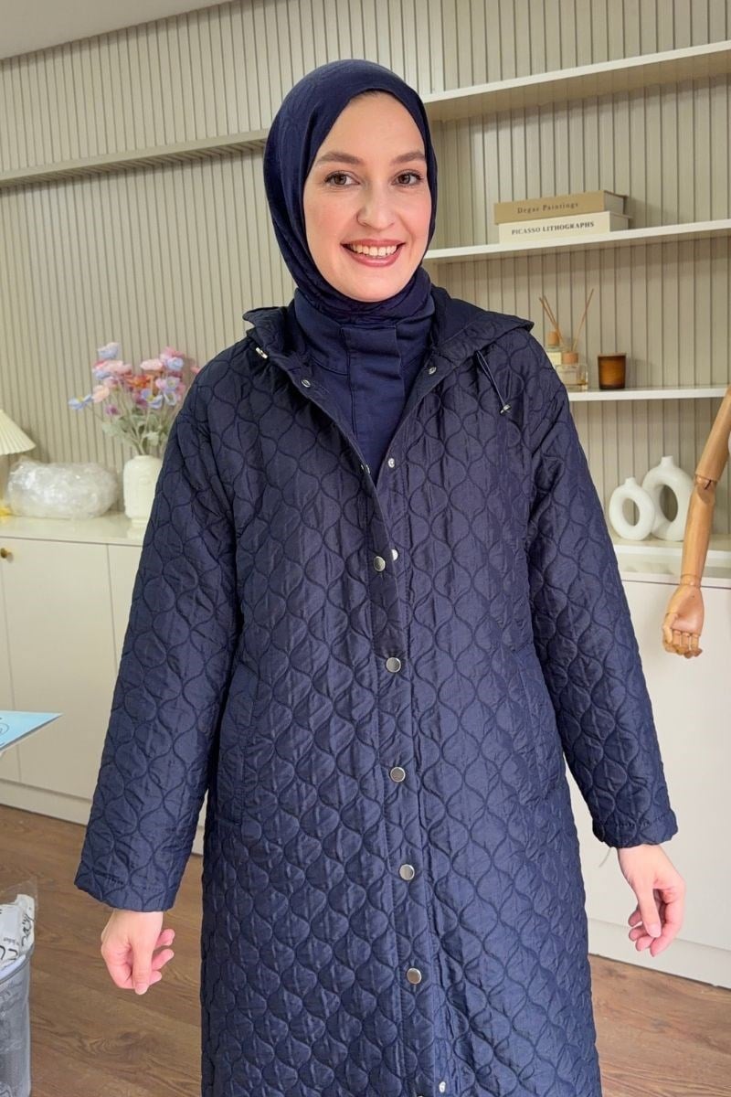 Kapşonlu Kapitone Mevsimlik Kap Lacivert