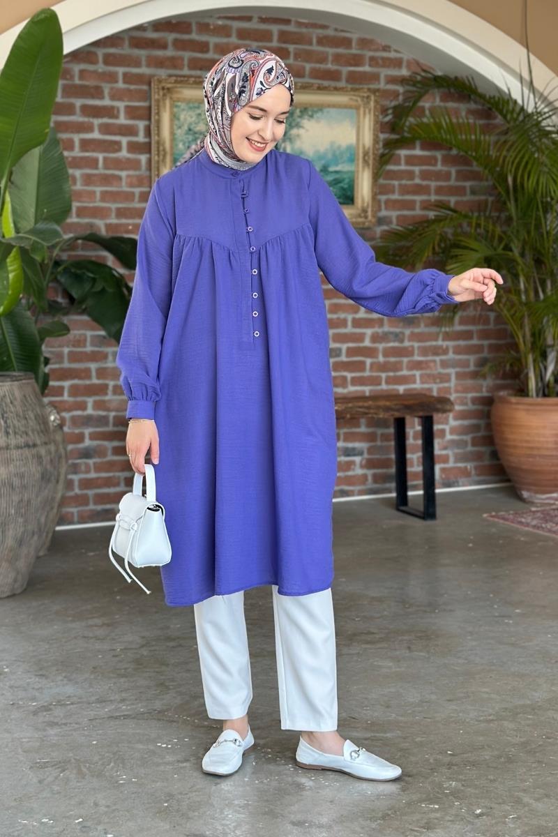 Lavin Önü Britli Tunik Mor