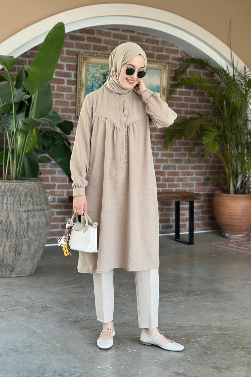 Lavin Önü Britli Tunik Vizon