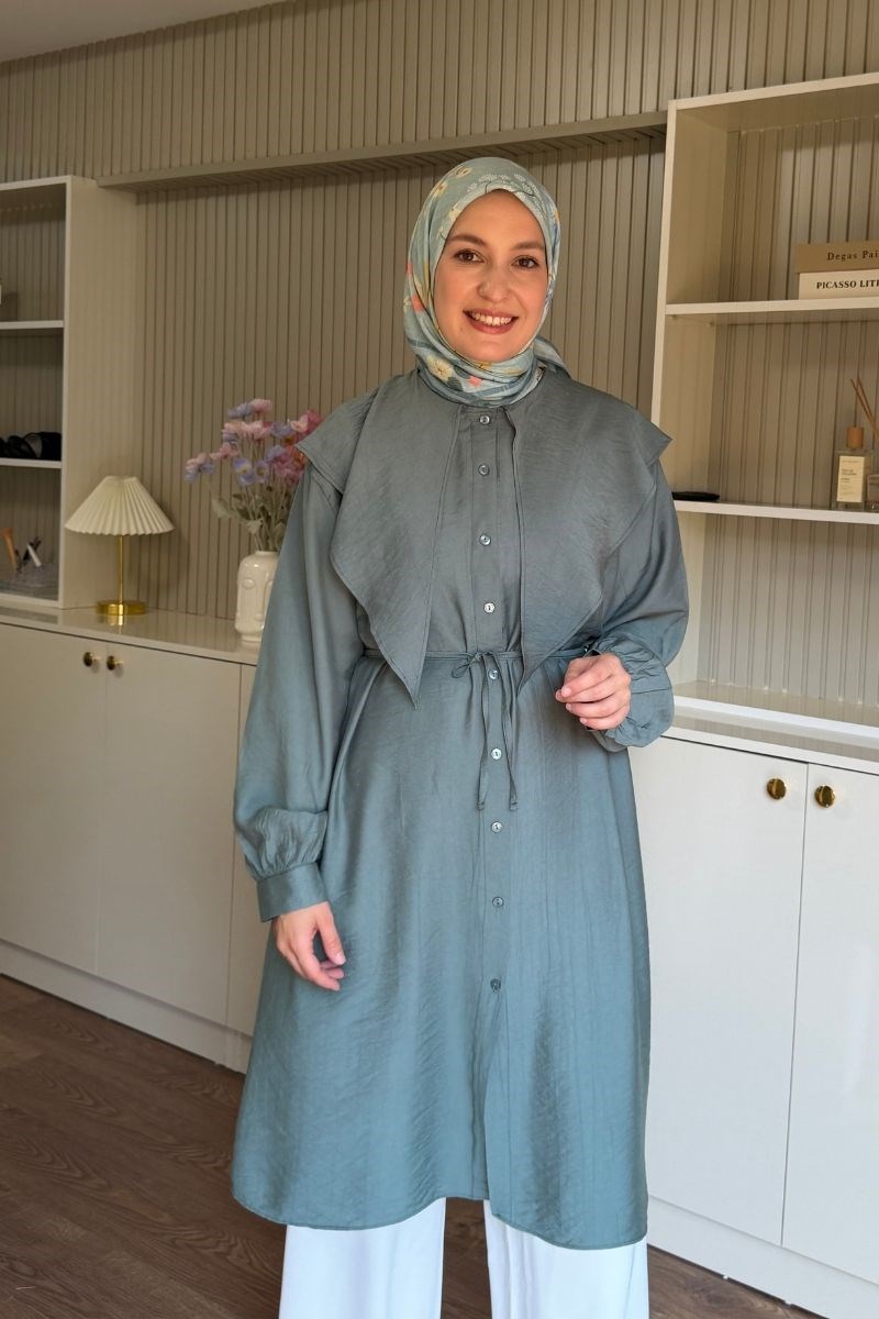 Linda Yakalı Çilek Uzun Tunik Irmak