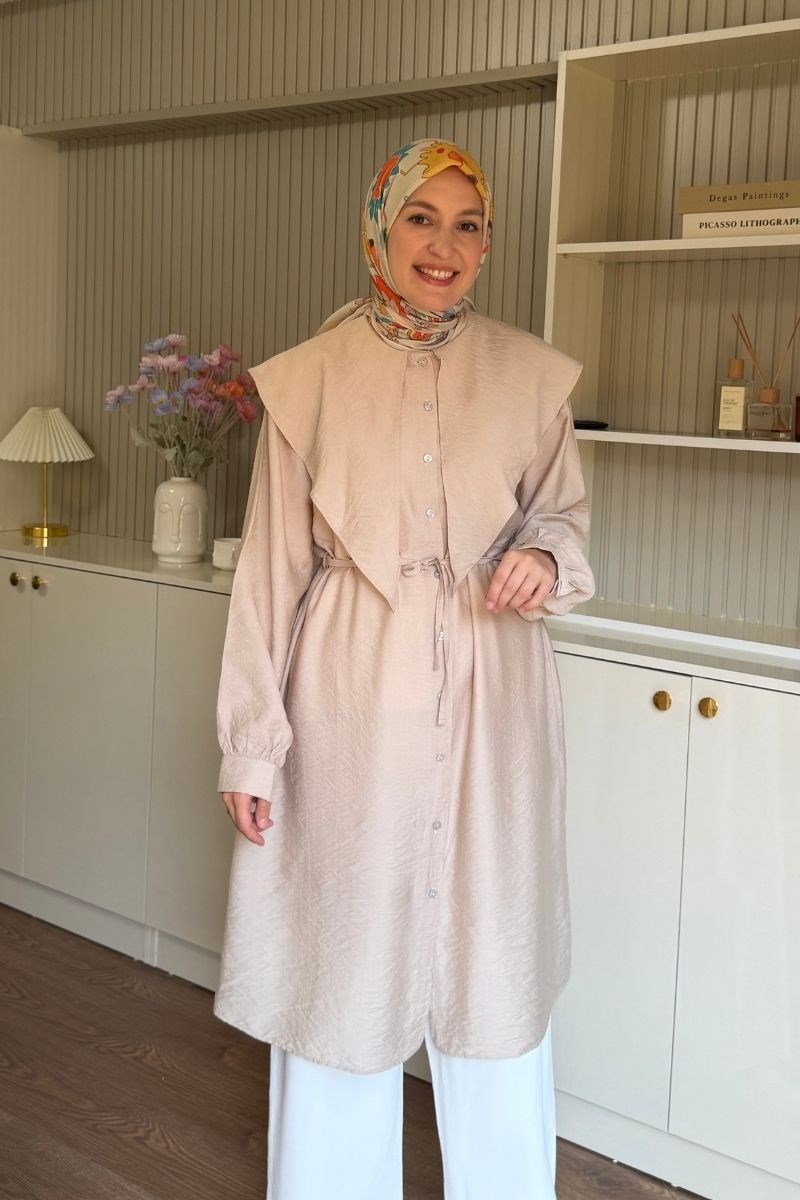 Linda Yakalı Çilek Uzun Tunik Taş