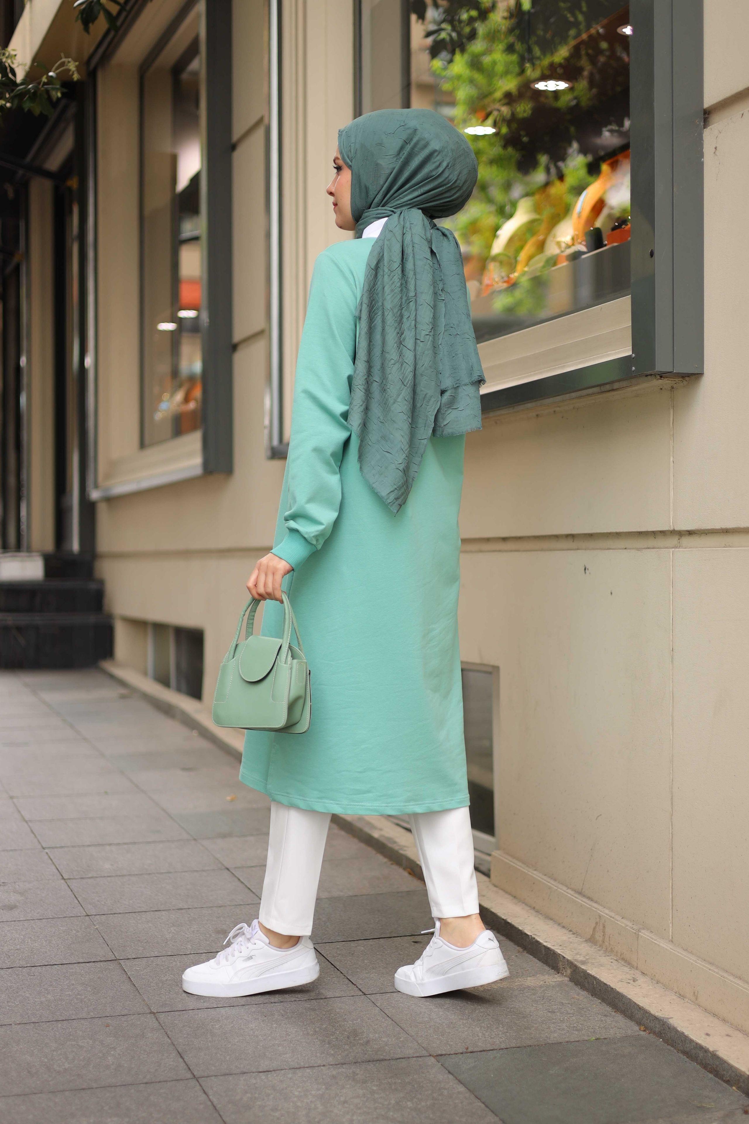 Minel Polo Yaka Sweat Tunik Mint Yeşili