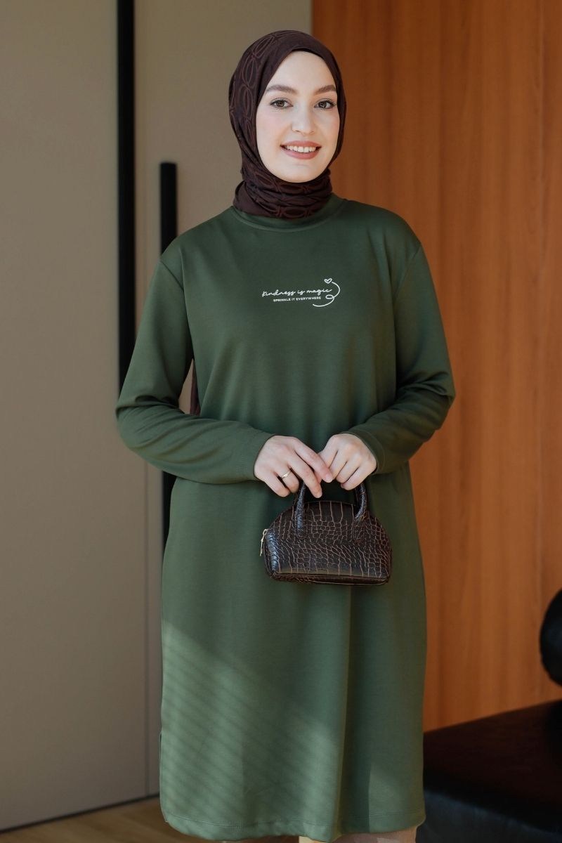 Önü Baskılı Oysho Sweat Haki 