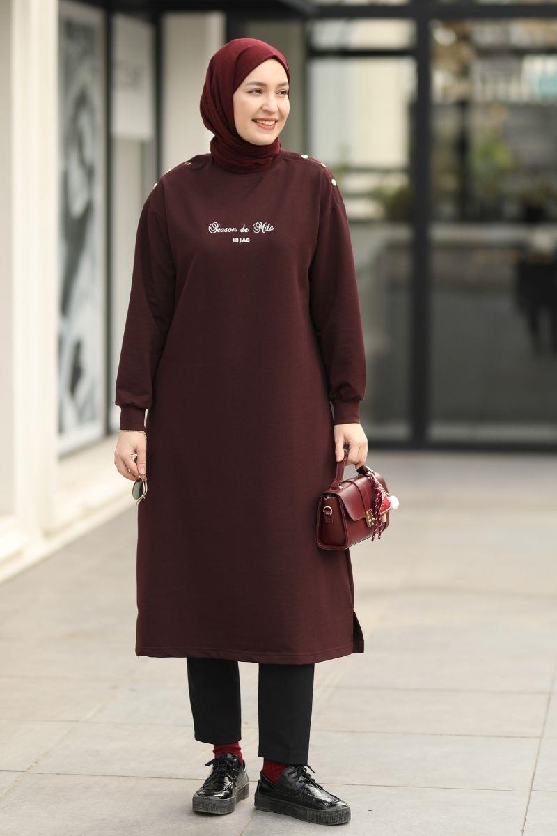 Season De Mila 120 cm Uzun Tunik Vişne