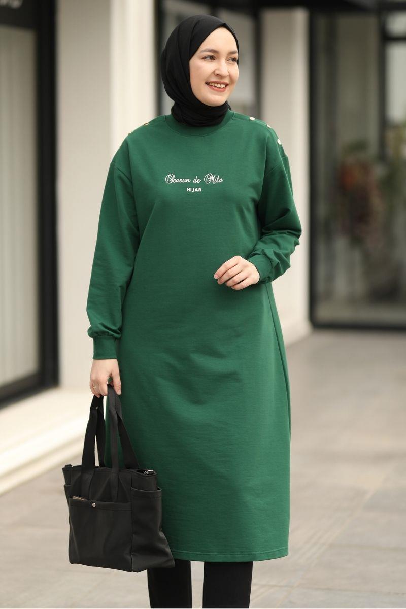 Season De Mila 120 cm Uzun Tunik Zümrüt