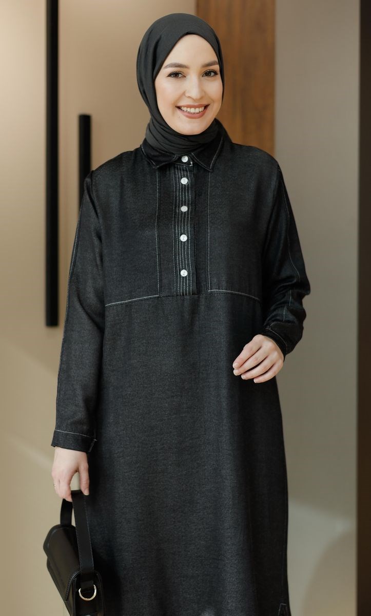 Soft Denim Uzun Tunik Siyah