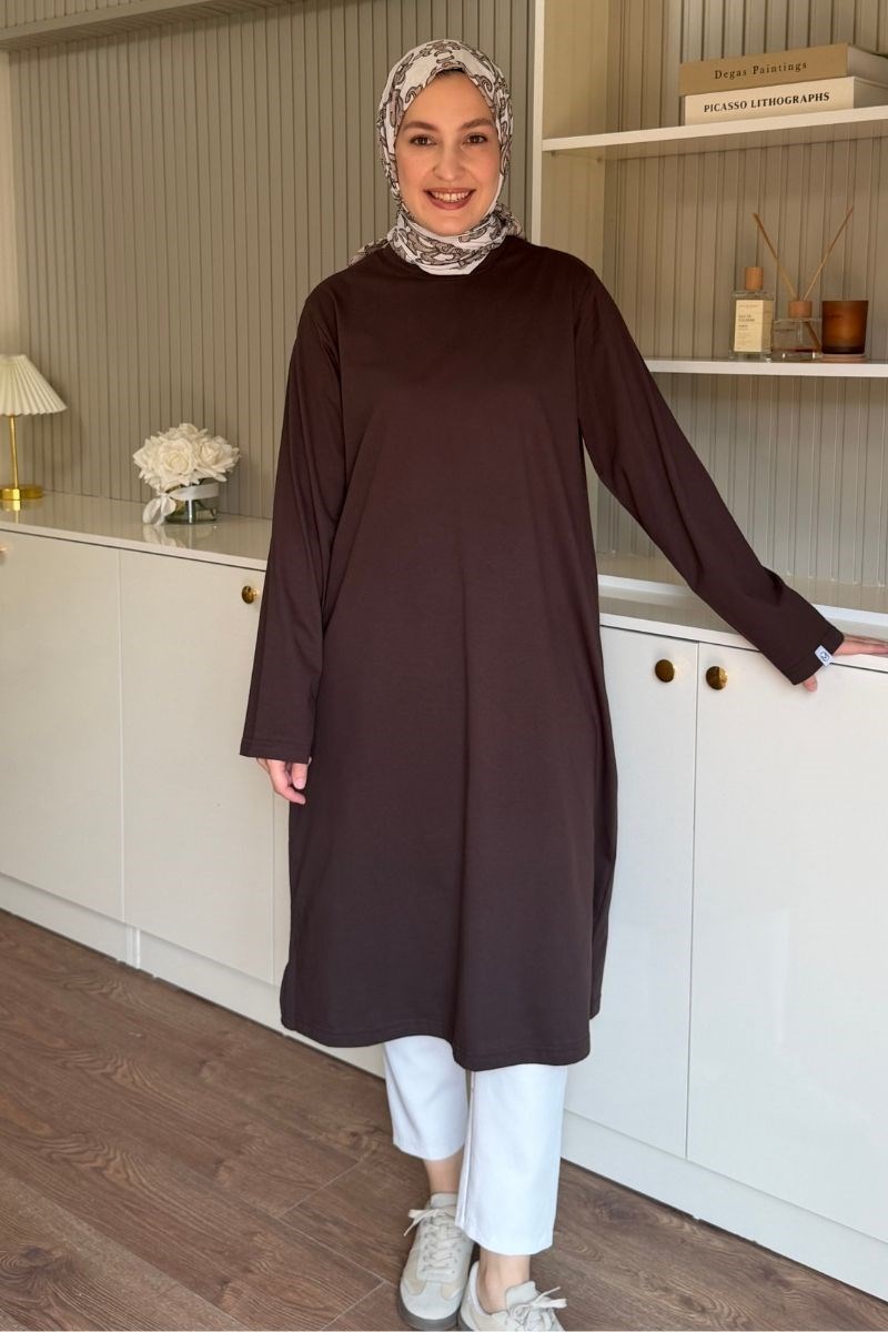 Summer Basic Uzun Tunik Acı Kahve