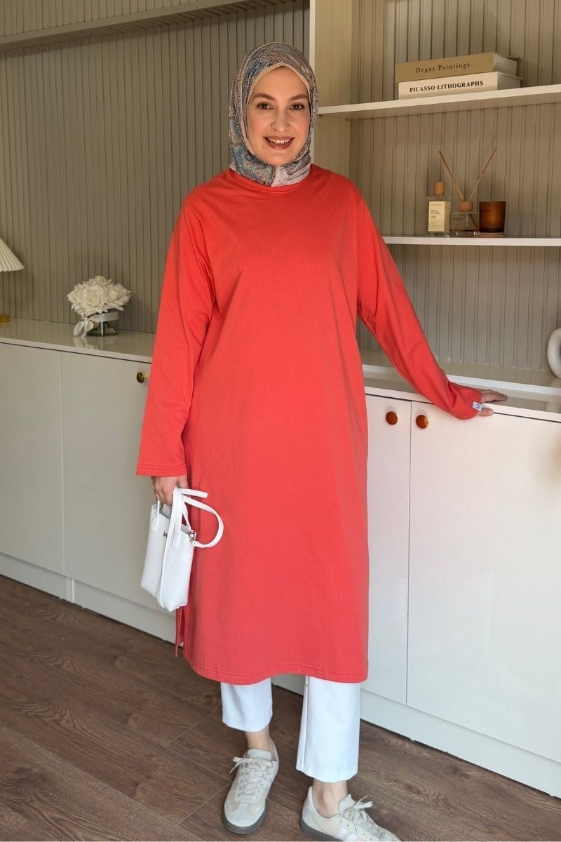 Summer Basic Uzun Tunik Şeftali