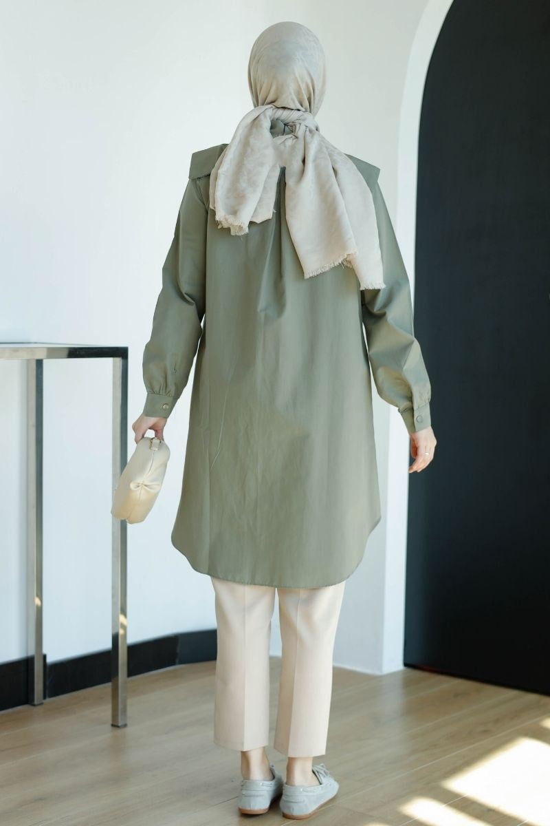 V Allerli Poplin Tunik Haki