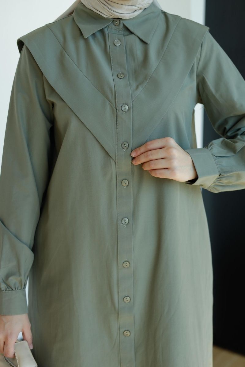 V Allerli Poplin Tunik Haki
