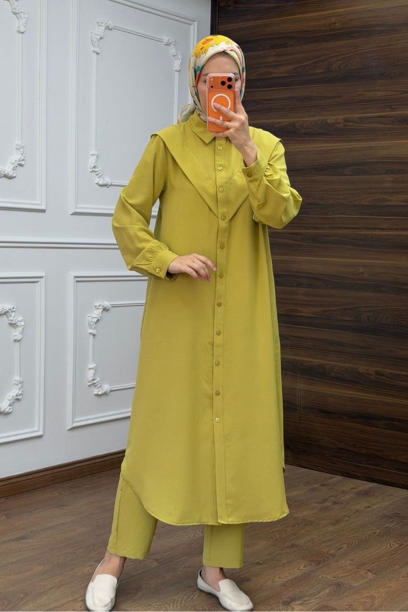 V Pervazlı Linda Takım Olive