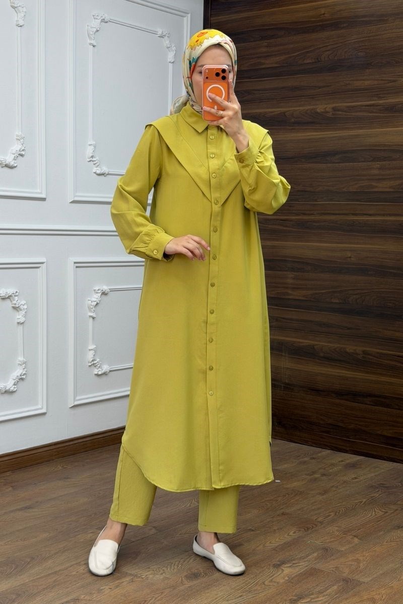 V Pervazlı Linda Takım Olive