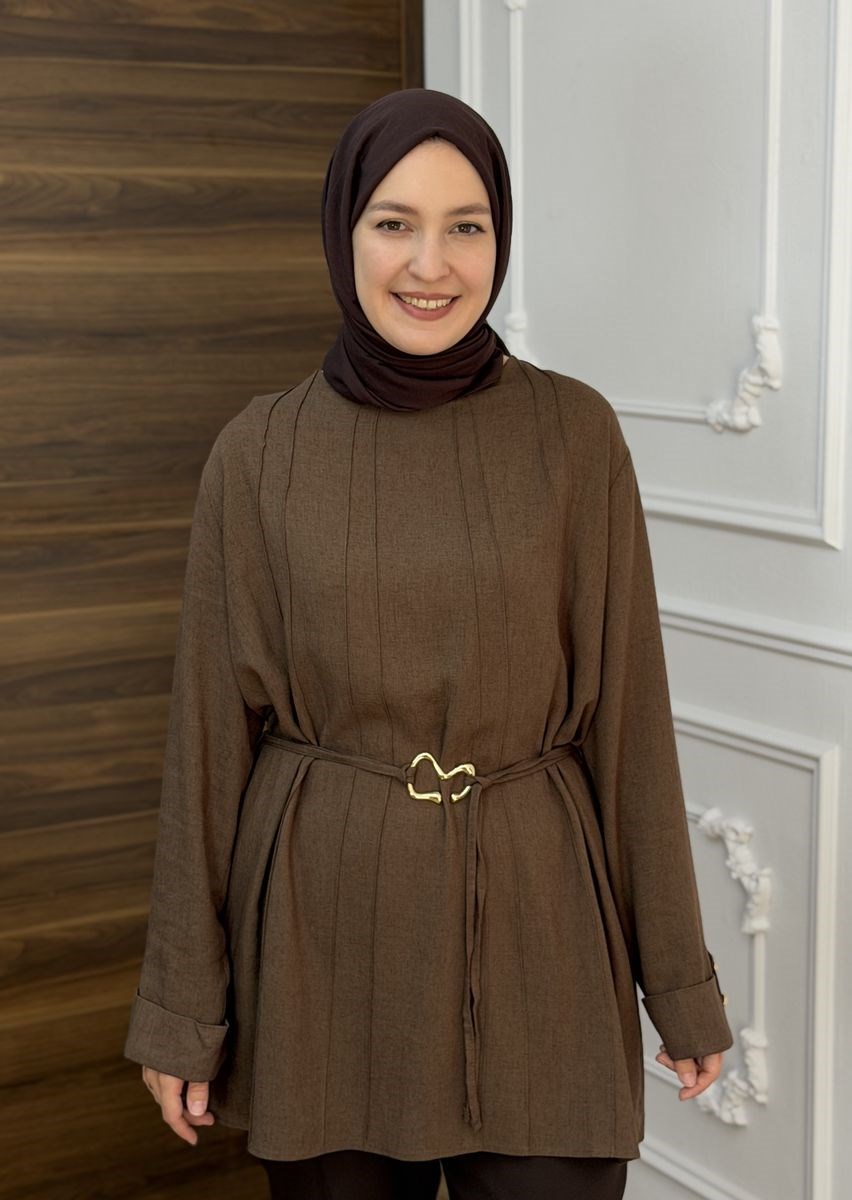 Visolin Seyyar Kemerli Tunik Kahve