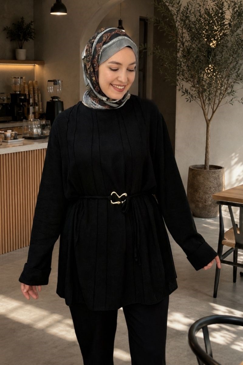 Visolin Seyyar Kemerli Tunik Siyah