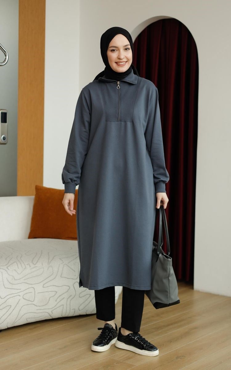 Yarım Fermuarlı 120 cm Sweat Füme
