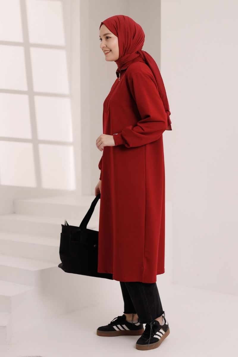 Yarım Fermuarlı 120 cm Sweat Nar Kızılı