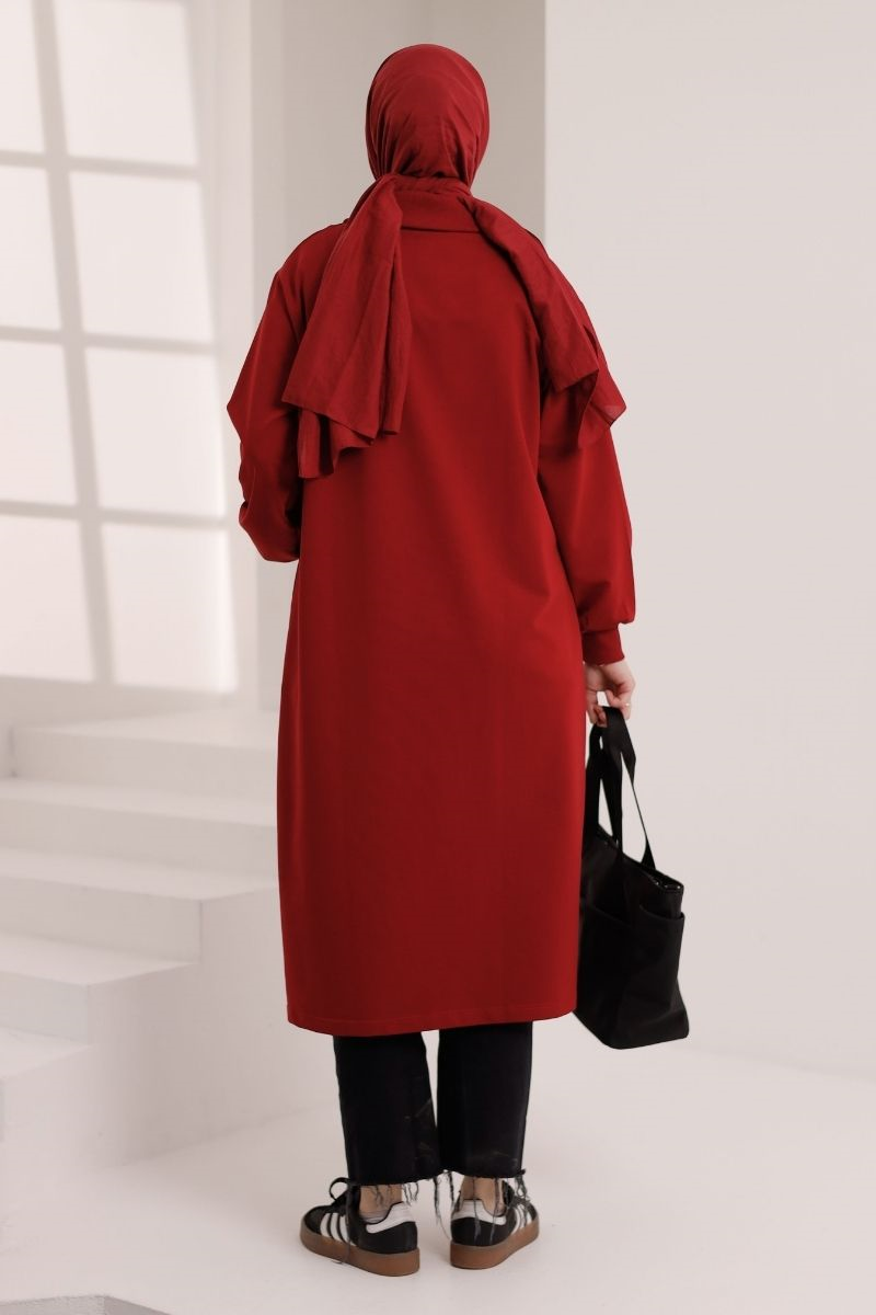 Yarım Fermuarlı 120 cm Sweat Nar Kızılı