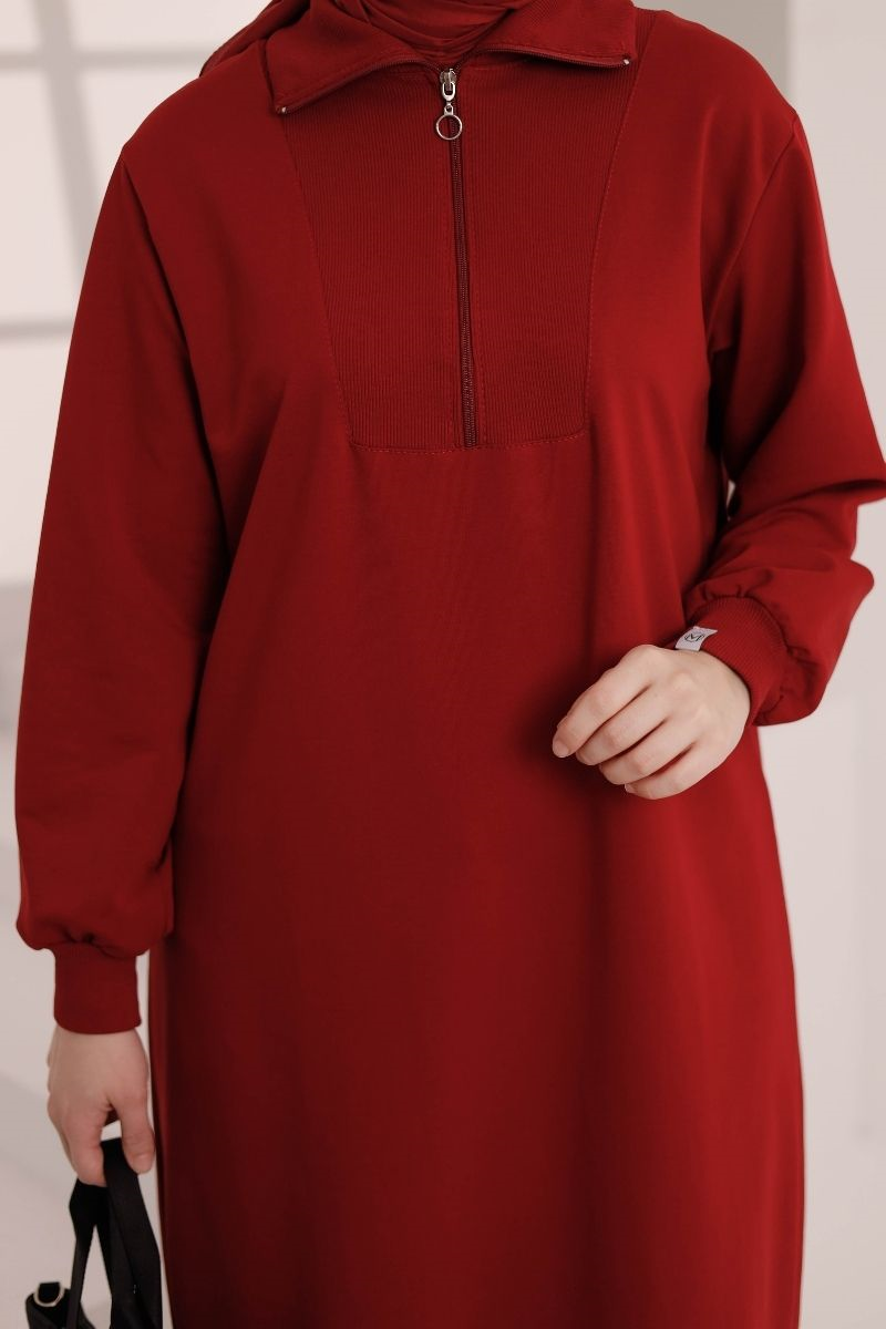 Yarım Fermuarlı 120 cm Sweat Nar Kızılı