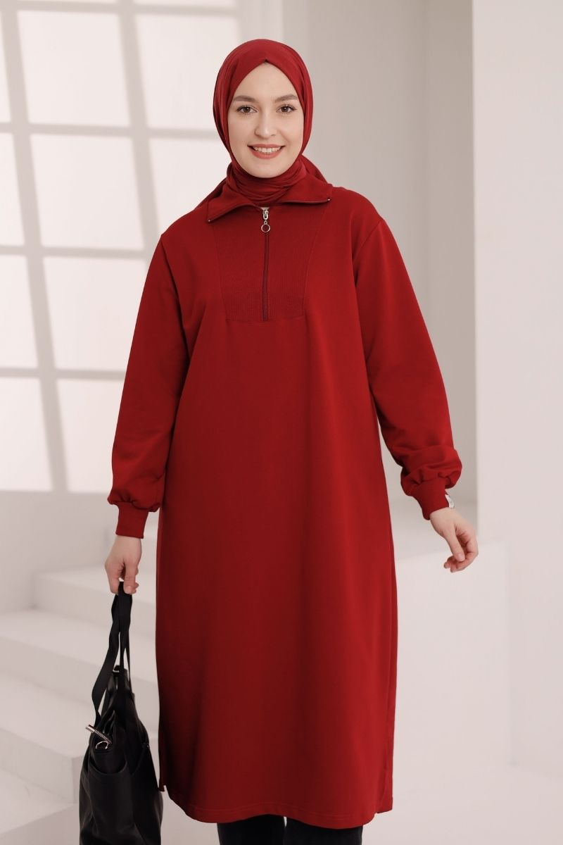 Yarım Fermuarlı 120 cm Sweat Nar Kızılı