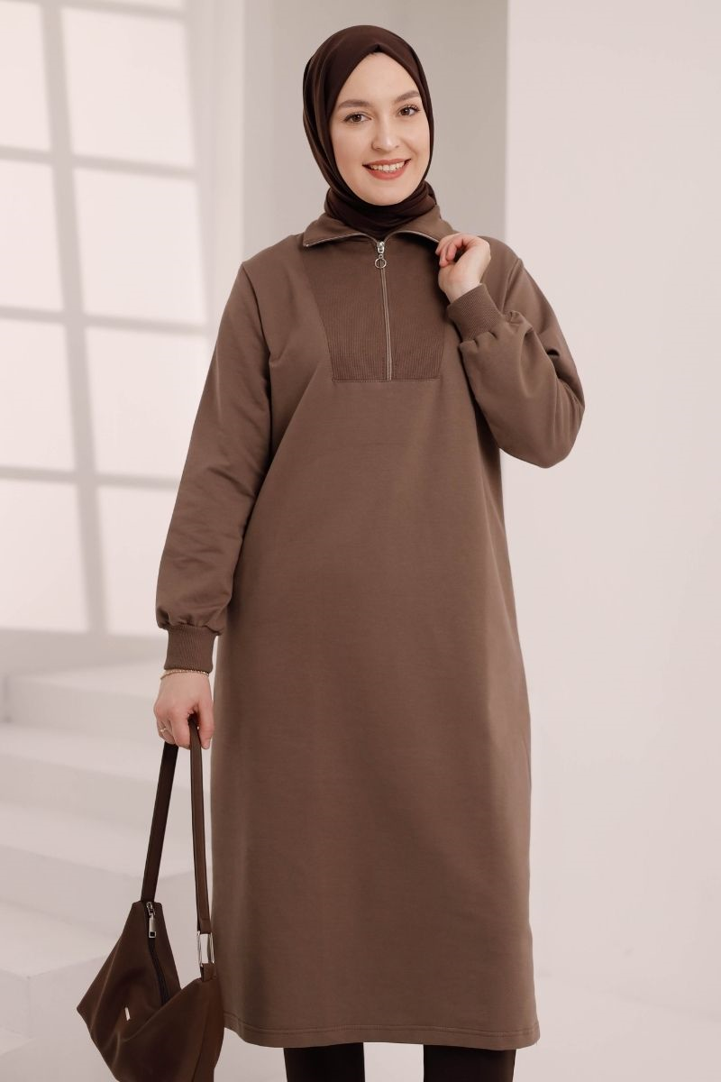 Yarım Fermuarlı 120 cm Sweat Soft Kahve
