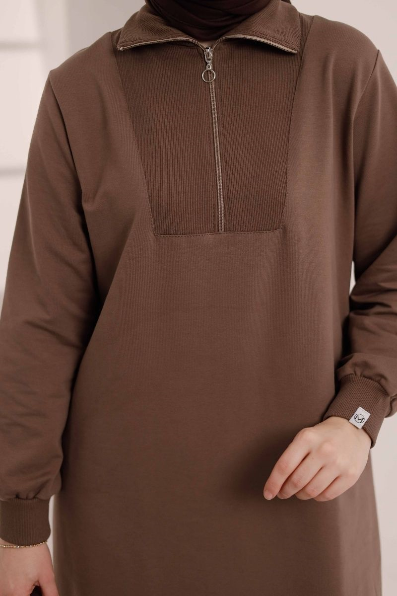 Yarım Fermuarlı 120 cm Sweat Soft Kahve