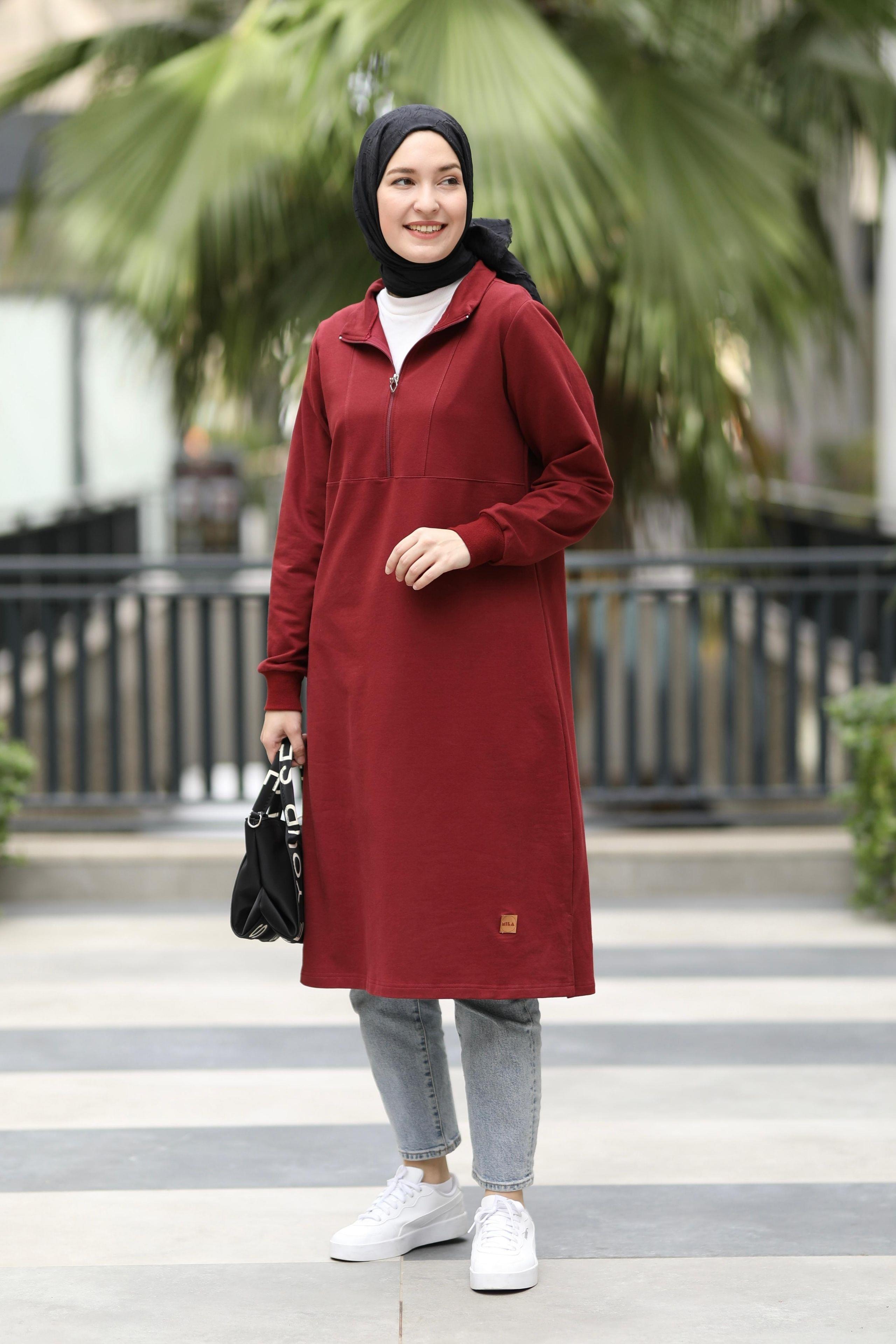 Yarım Fermuarlı Sweat Bordo
