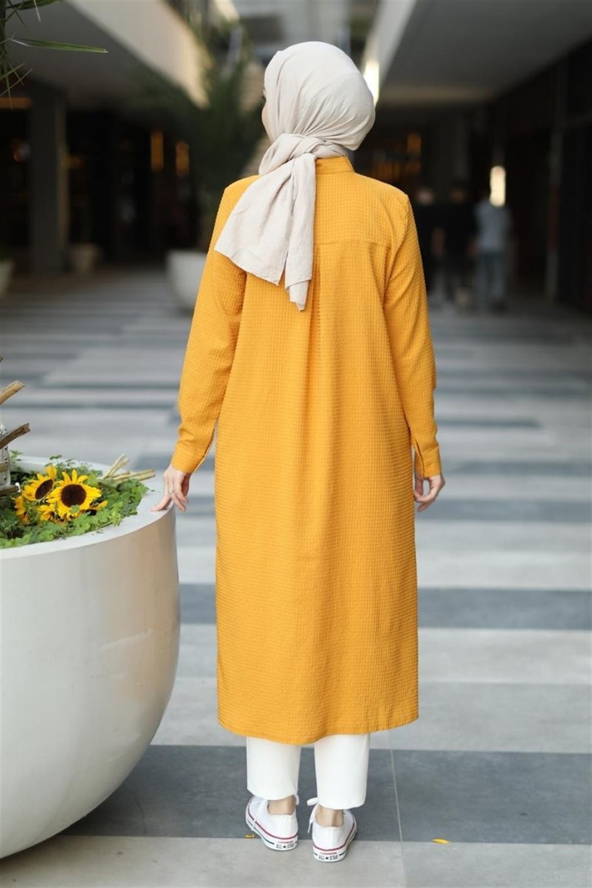 Afra 120 cm Nakışlı Uzun Tunik Hardal