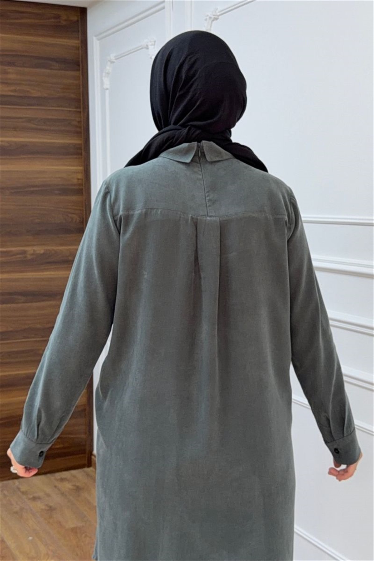 Alya Önü Fırfırlı Uzun Tunik Adaçayı